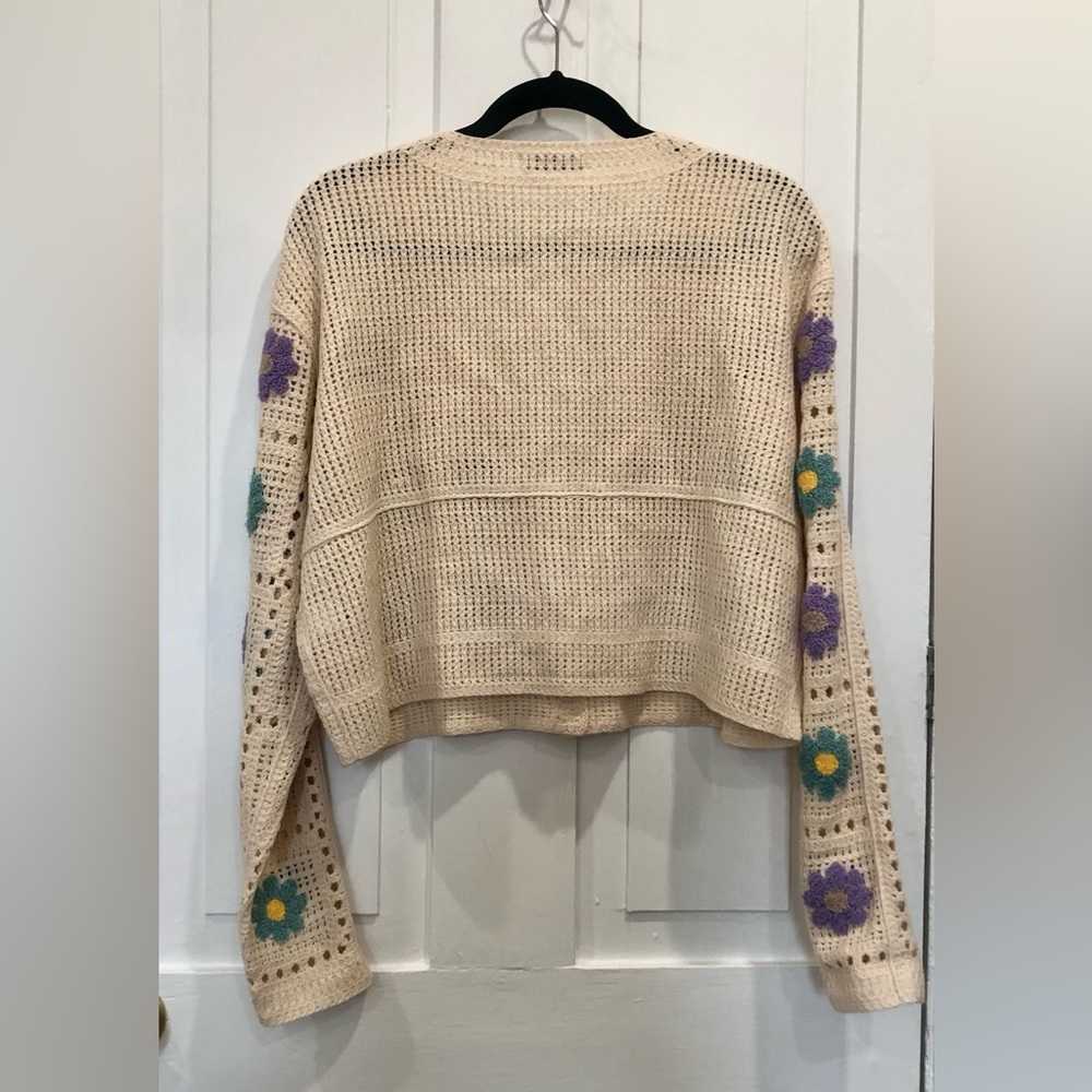 SO Cream Floral Y2K Granny Square Knit Cardigan | Medium - Picture 2 of 4